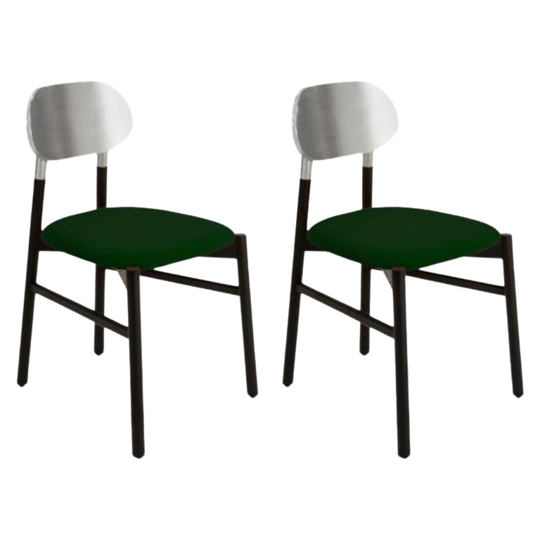 Set of 2, Bokken Upholstered Chair, Black & Silver, Smeraldo by Colé Italia For Sale