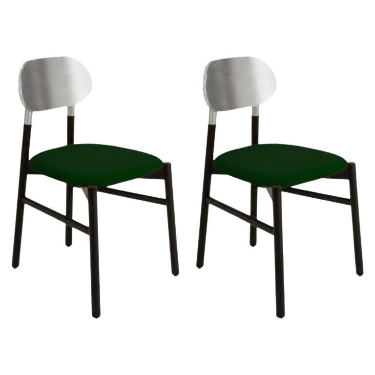 Juego de 2, Silla tapizada Bokken, negra y plateada, Smeraldo by Colé Italia