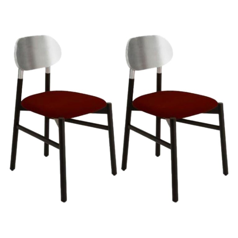 Set of 2, Bokken Upholstered Chair, Black & Silver, Rosso by Colé Italia For Sale