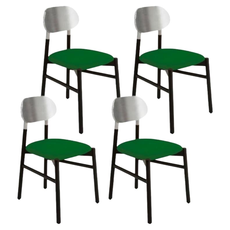 Set of 4, Bokken Upholstered Chair, Black & Silver, Menta by Colé Italia For Sale