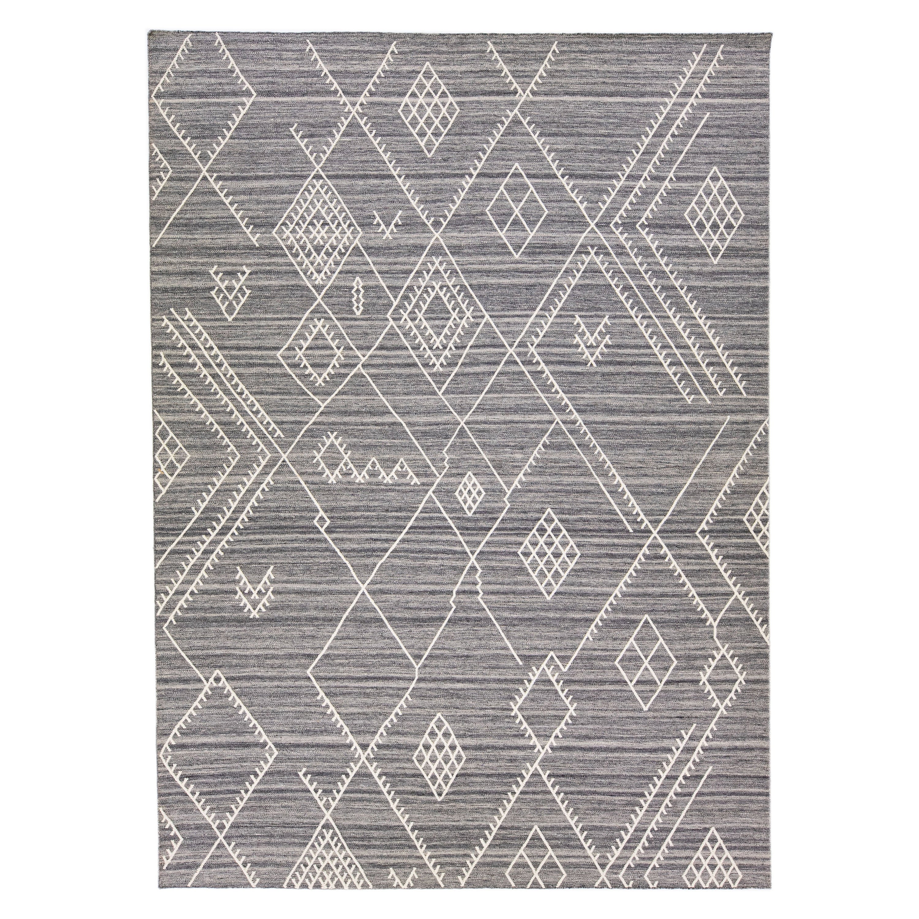 Rug and Kilim’s Mid-Century Modern Geometric Beige Gray and Red Wool ...