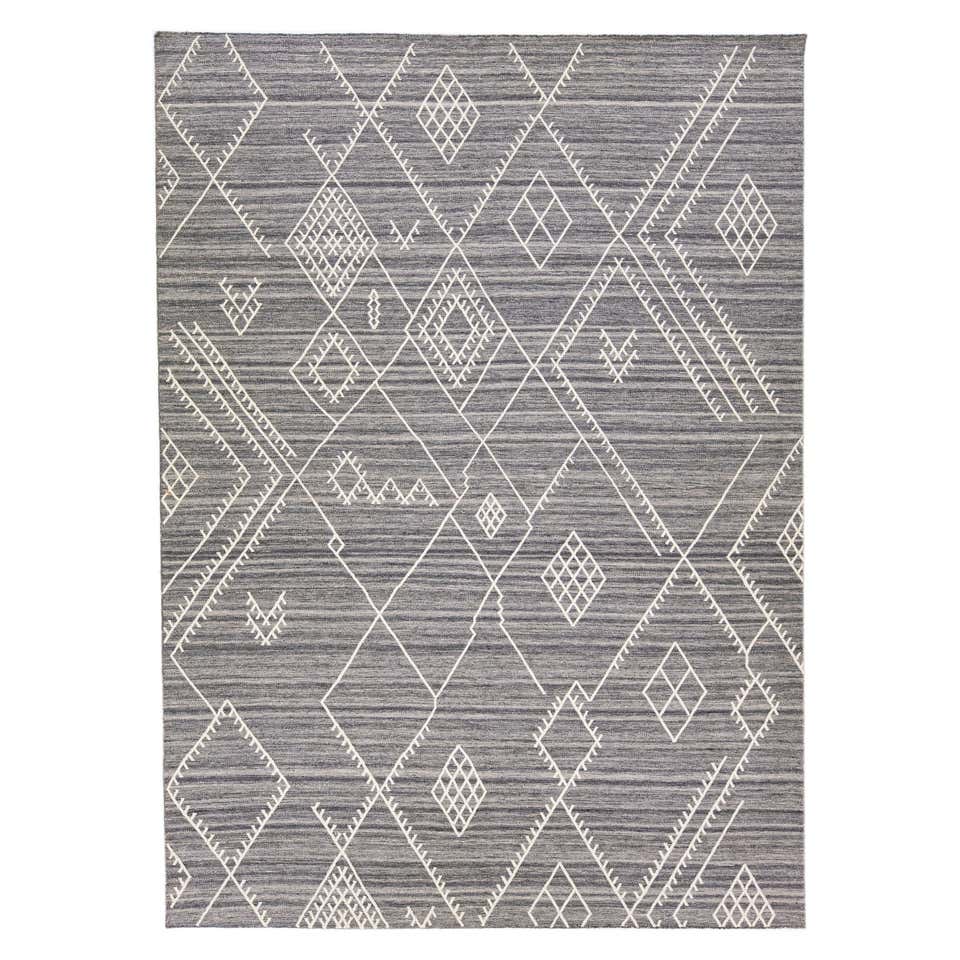 Rug and Kilim’s Mid-Century Modern Geometric Beige Gray and Red Wool ...