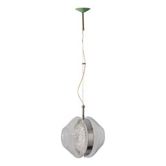 Italian Pendant Lamp, Murano Glass and Brass, Modern Design of the 60s