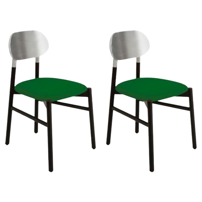 Set of 2, Bokken Upholstered Chair, Black & Silver, Menta by Colé Italia For Sale
