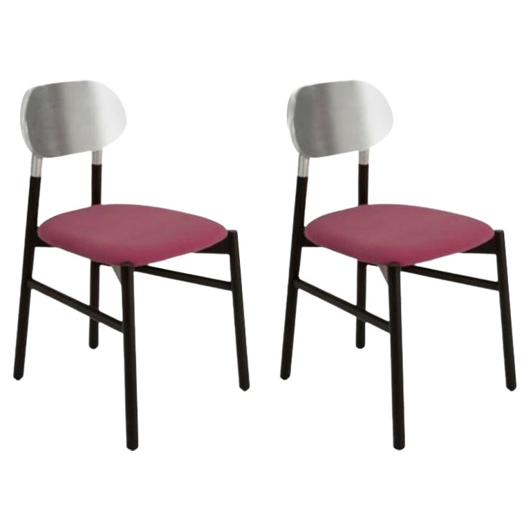 Set of 2, Bokken Upholstered Chair, Black & Silver, Malva by Colé Italia For Sale