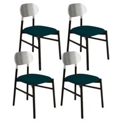 Set of 4, Bokken Upholstered Chair, Black & Silver, Blu by Colé Italia