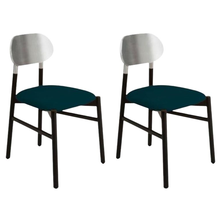 Set of 2, Bokken Upholstered Chair, Black & Silver, Blu by Colé Italia