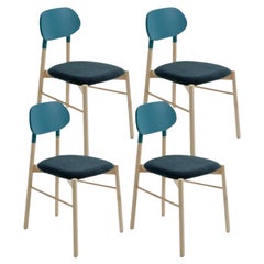 Set of 4, Bokken Upholstered Chair, Beech & Aqua-Marine, Ottanio by Colé Italia