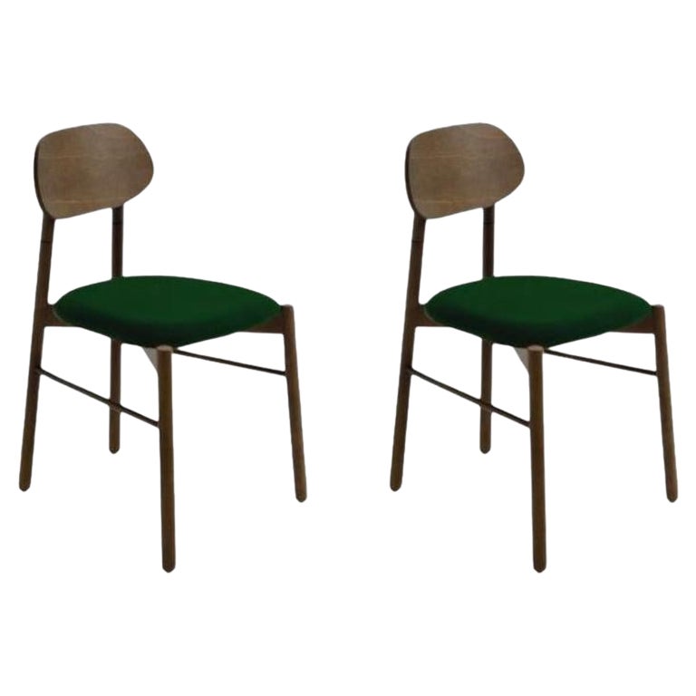 Set of 2, Bokken Upholstered Chair, Caneletto, Smeraldo by Colé Italia