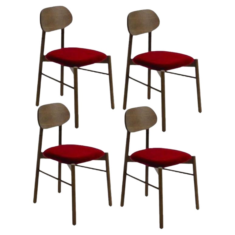 Set of 4, Bokken Upholstered Chair, Caneletto, Red by Colé Italia For Sale