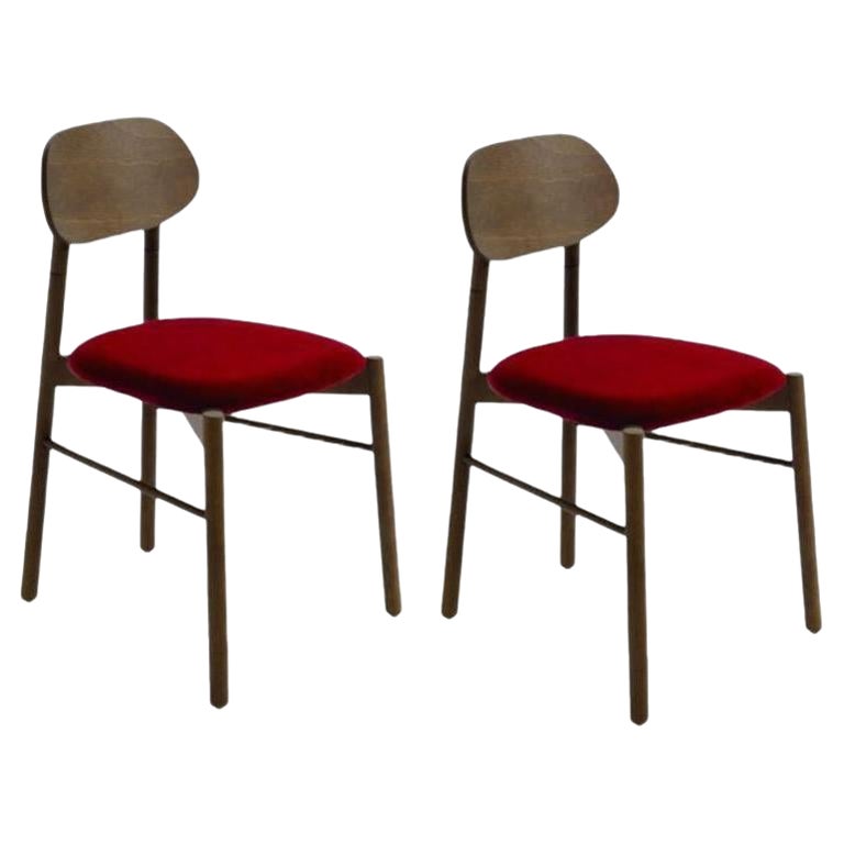 Set of 2, Bokken Upholstered Chair, Caneletto, Red by Colé Italia For Sale