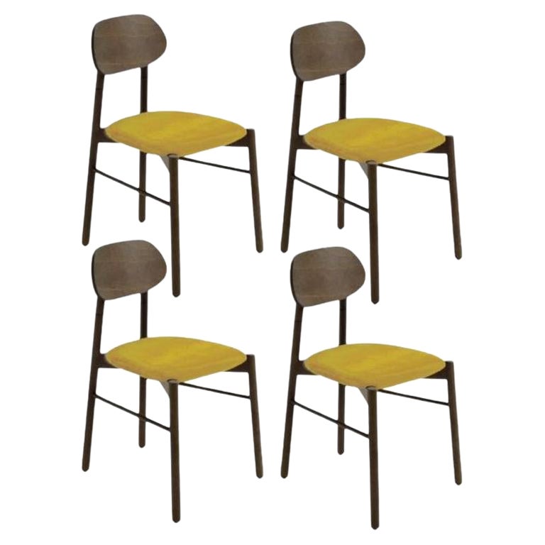 Set of 4, Bokken Upholstered Chair, Caneletto, Yellow by Colé Italia For Sale