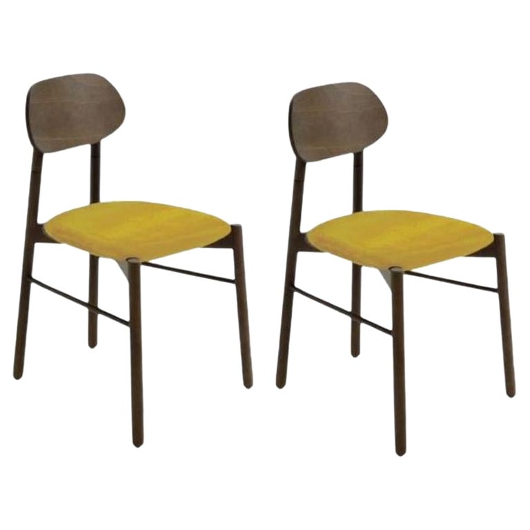 Set of 2, Bokken Upholstered Chair, Caneletto, Yellow by Colé Italia For Sale