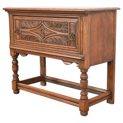 Antique Limbert Jacobean Carved Walnut Buffet Server or Bar Cabinet, Circa 1920s