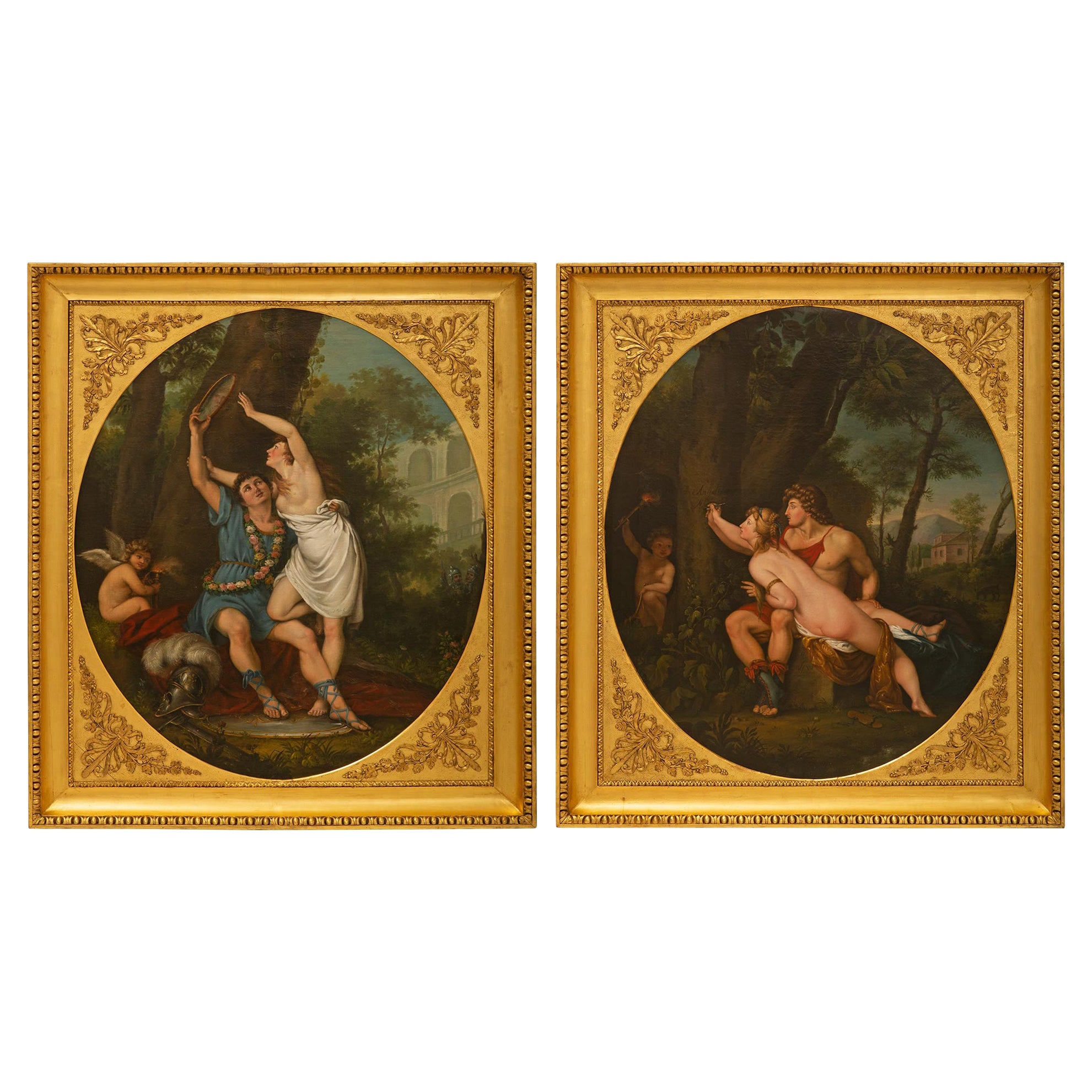 Pair of Italian Late 18th Century Neo-Classical Period Oil on Canvas Paintings
