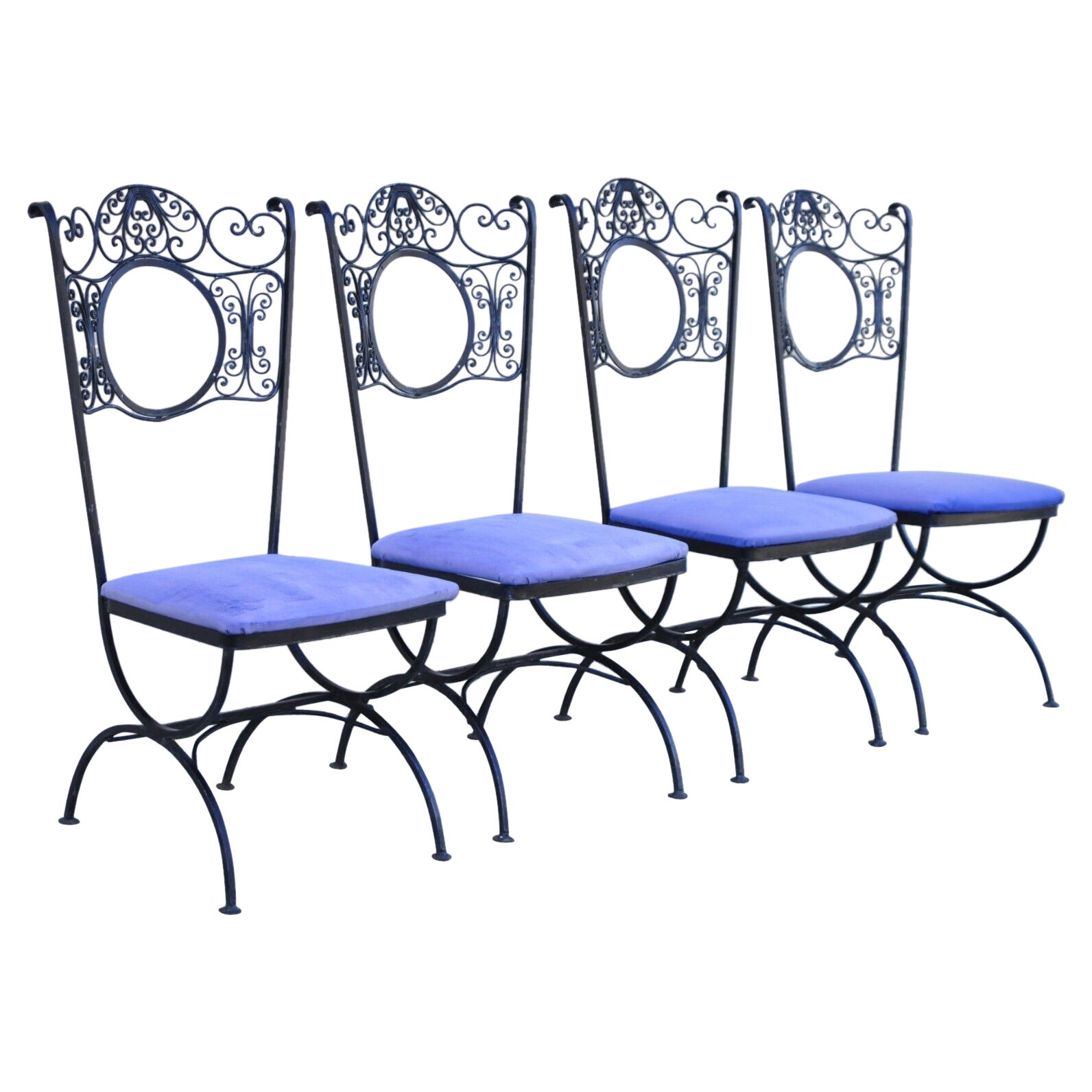 Chaises de salle à manger en fer forgé de style Andalusion Contempo Vintage Woodard, ensemble de 4 pièces