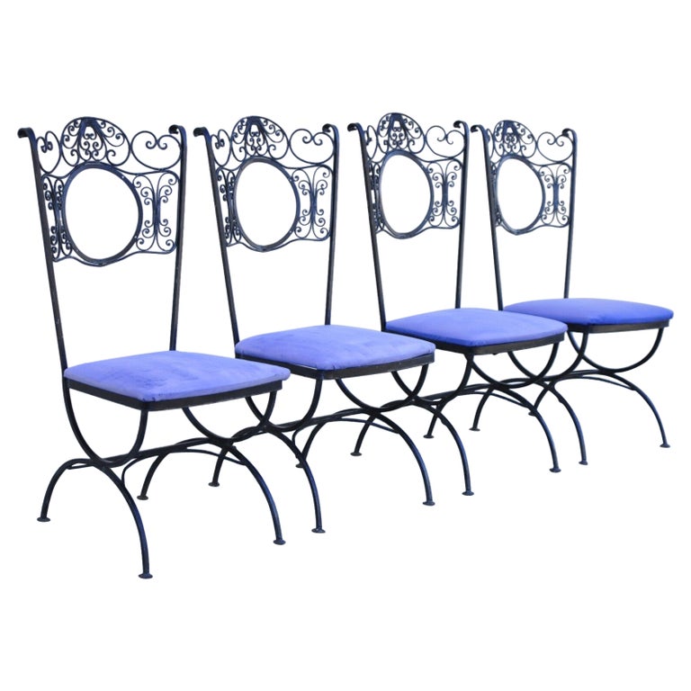 Contempo Vintage Woodard Andalusion Style Wrought Iron Dining Chairs, Set of 4 For Sale