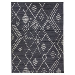 Apadana's Nantucket Collection Flatweave Kilim Designed Wool Rug In Charcoal 