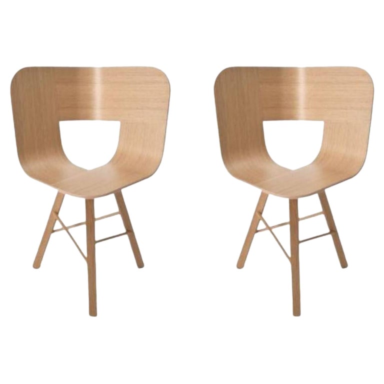 Set of 2, Tria Wood 3 Legs Chair, Natural Oak by Colé Italia For Sale