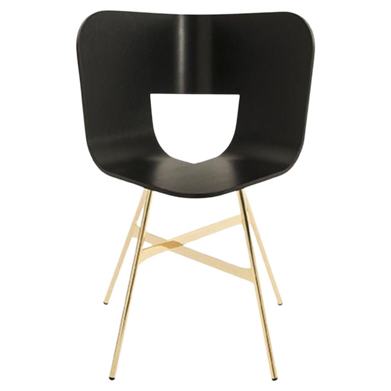 Tria Gold 4 Legs Chair, Black Open Pore Seat by Colé Italia For Sale