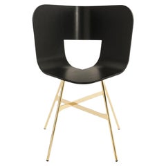 Tria Gold 4 Legs Chair, Black Open Pore Seat by Colé Italia