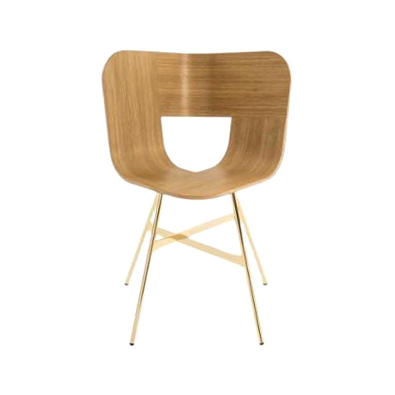 Tria Gold 4 Legs Chair, Natural Oak Seat by Colé Italia For Sale