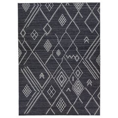 Tapis Kilim Apadana gris foncé en laine tissée à plat avec motif géométrique