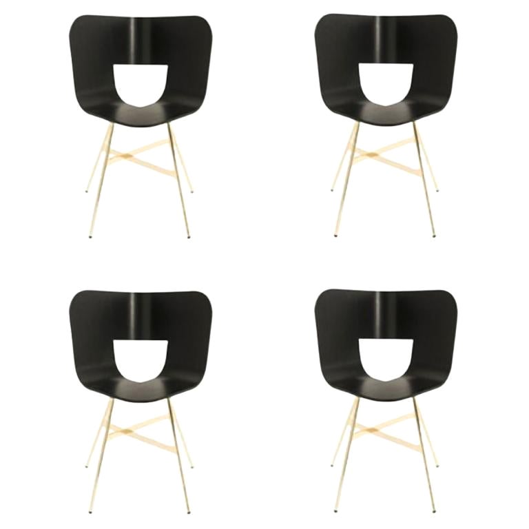 Ensemble de 4 chaises à 4 pieds, Tria Gold, siège couleur Ral de Colé Italia en vente