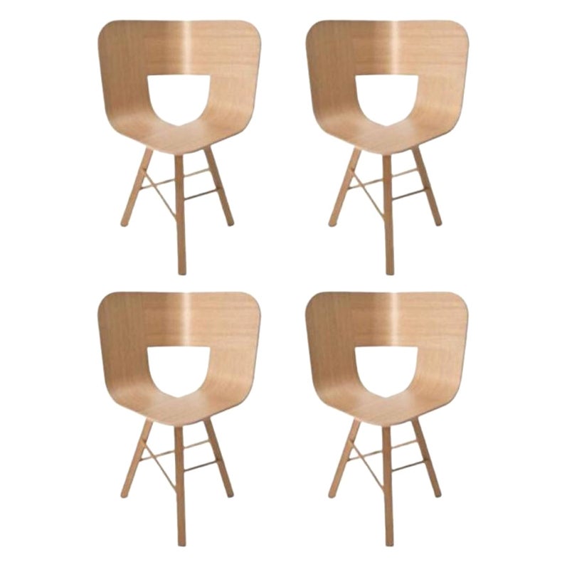 Set of 4, Tria Wood 3 Legs Chair, Natural Oak by Colé Italia For Sale