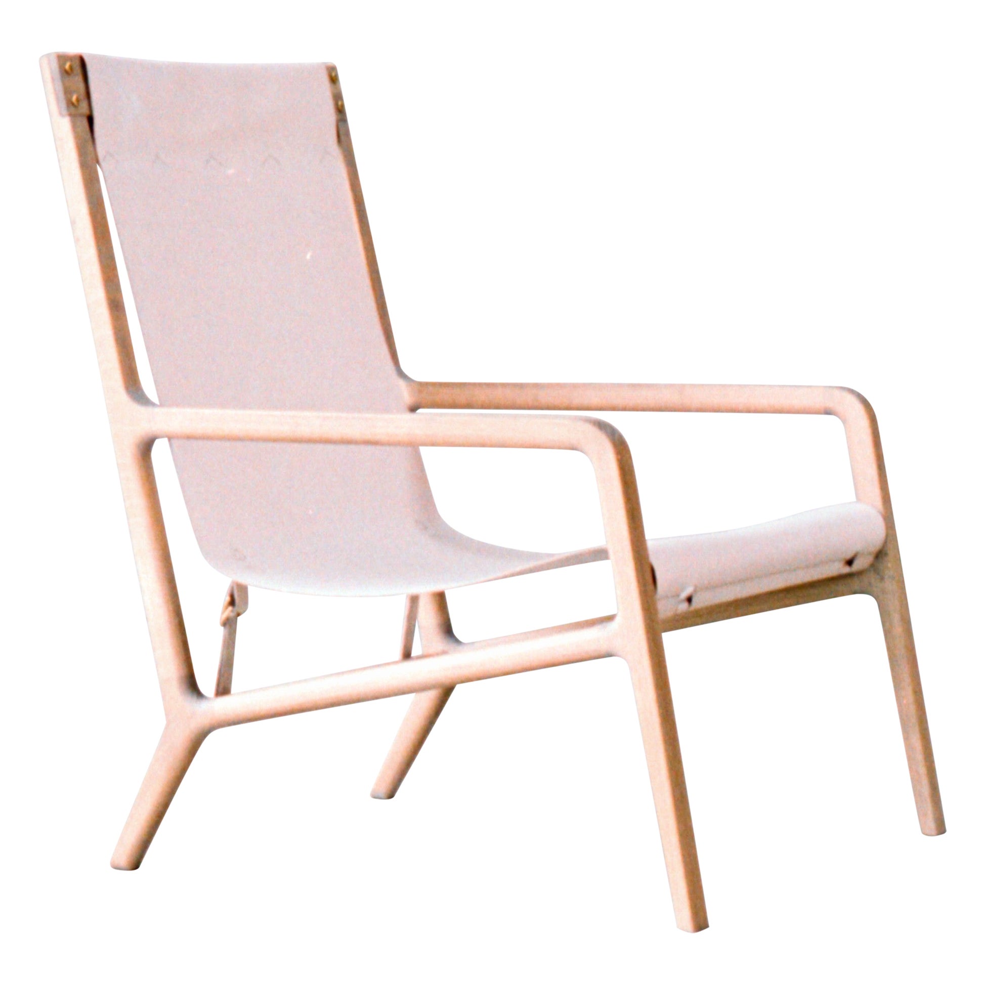 Estrada Lounge Chair in White Oak and Veg Tan Leather For Sale