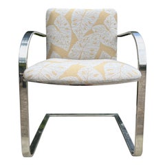 Chrome Desk Chair by Brueton in Woven Fabric with Tropical Leaves, c. 1970's
