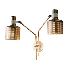 Brass and White Riddle Wall Lamp Double by Bert Frank