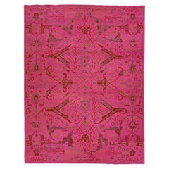 Pink Modern Indian Handmade Oversize Wool Rug with Allover Motif