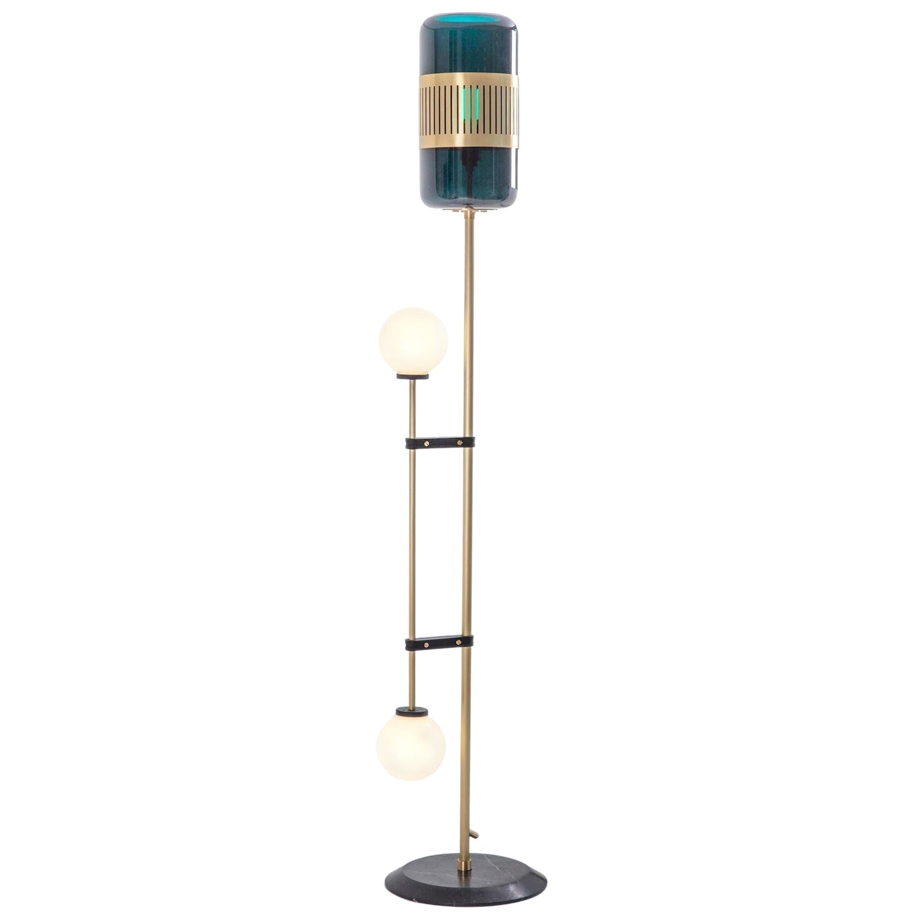 Stehlampe aus blauem Glas mit Eidechsenmotiv von Bert Frank im Angebot