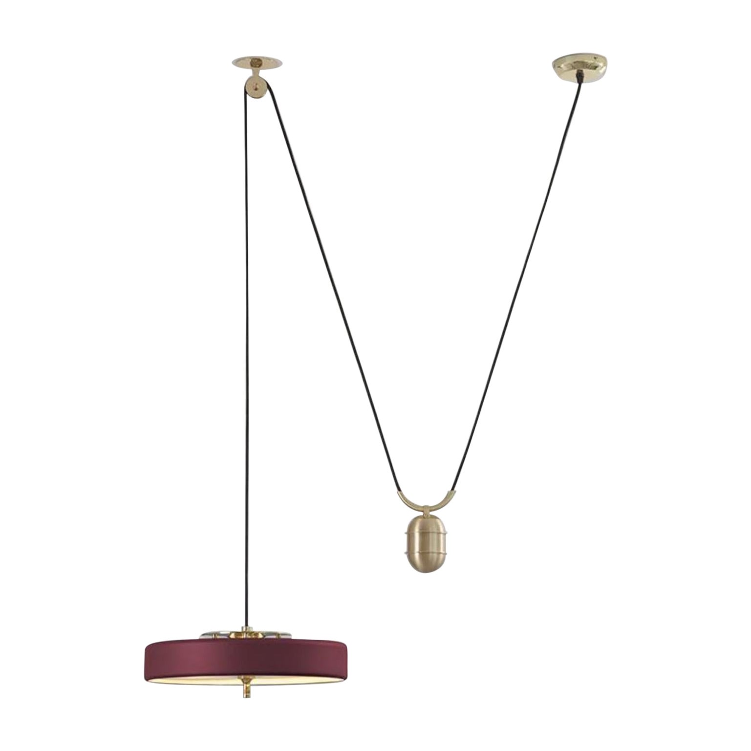 Revolve Rise and Fall Pendant Light, Polished Brass, Oxblood by Bert Frank For Sale