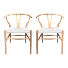 Pair of Mid-Century Modern Chairs in Natural Teak Wood with Woven Seats, Denmark