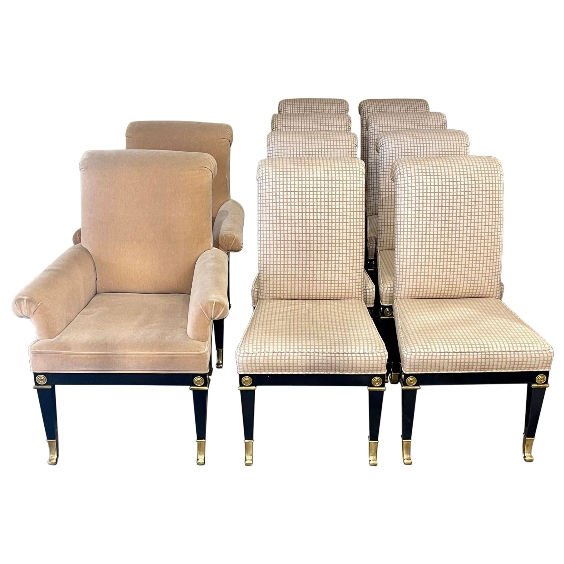 Set of 10 Vintage Black Lacquered Upholstered Chairs by Mastercraft at ...