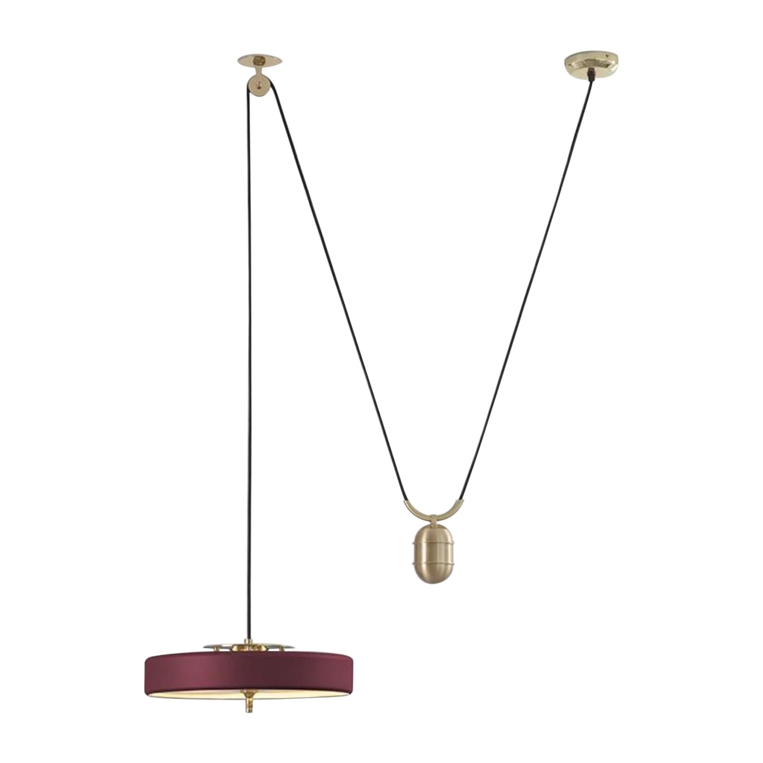 Revolve Rise and Fall Pendant Light, Brushed Brass, Oxblood by Bert Frank For Sale