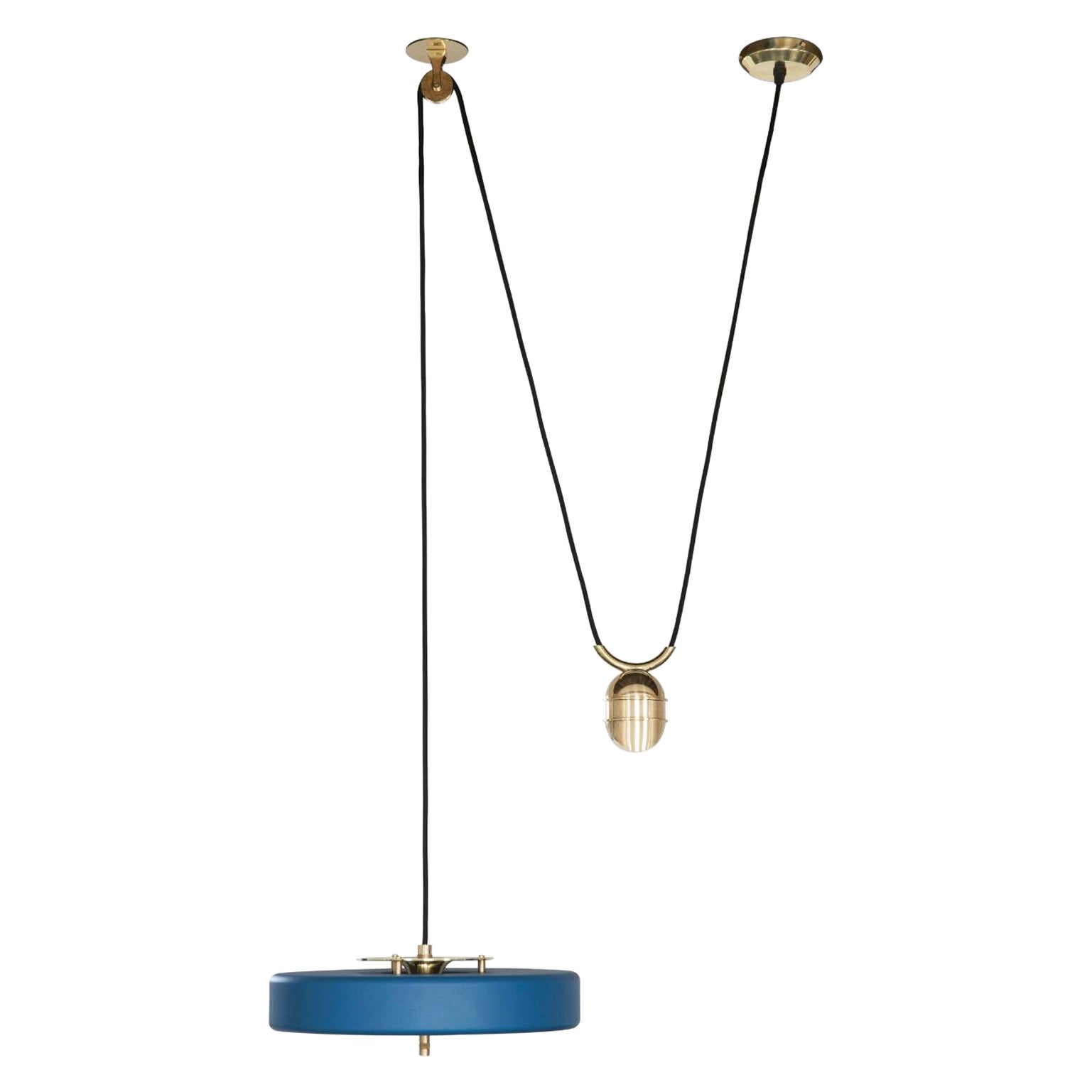 Revolve Rise and Fall Pendant Light, Brushed Brass, Blue by Bert Frank