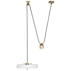 Revolve Rise and Fall Pendant Light, Brushed Brass, White by Bert Frank