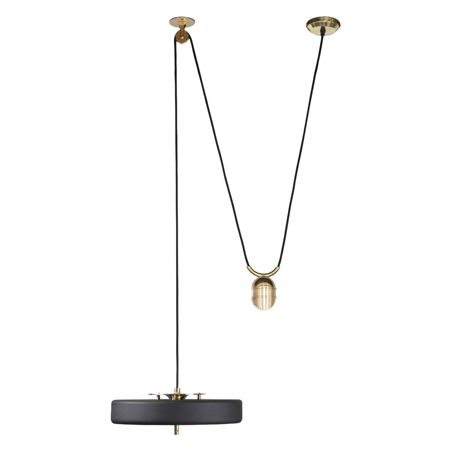 Revolve Rise and Fall Pendant Light, Brushed Brass, Black by Bert Frank For Sale