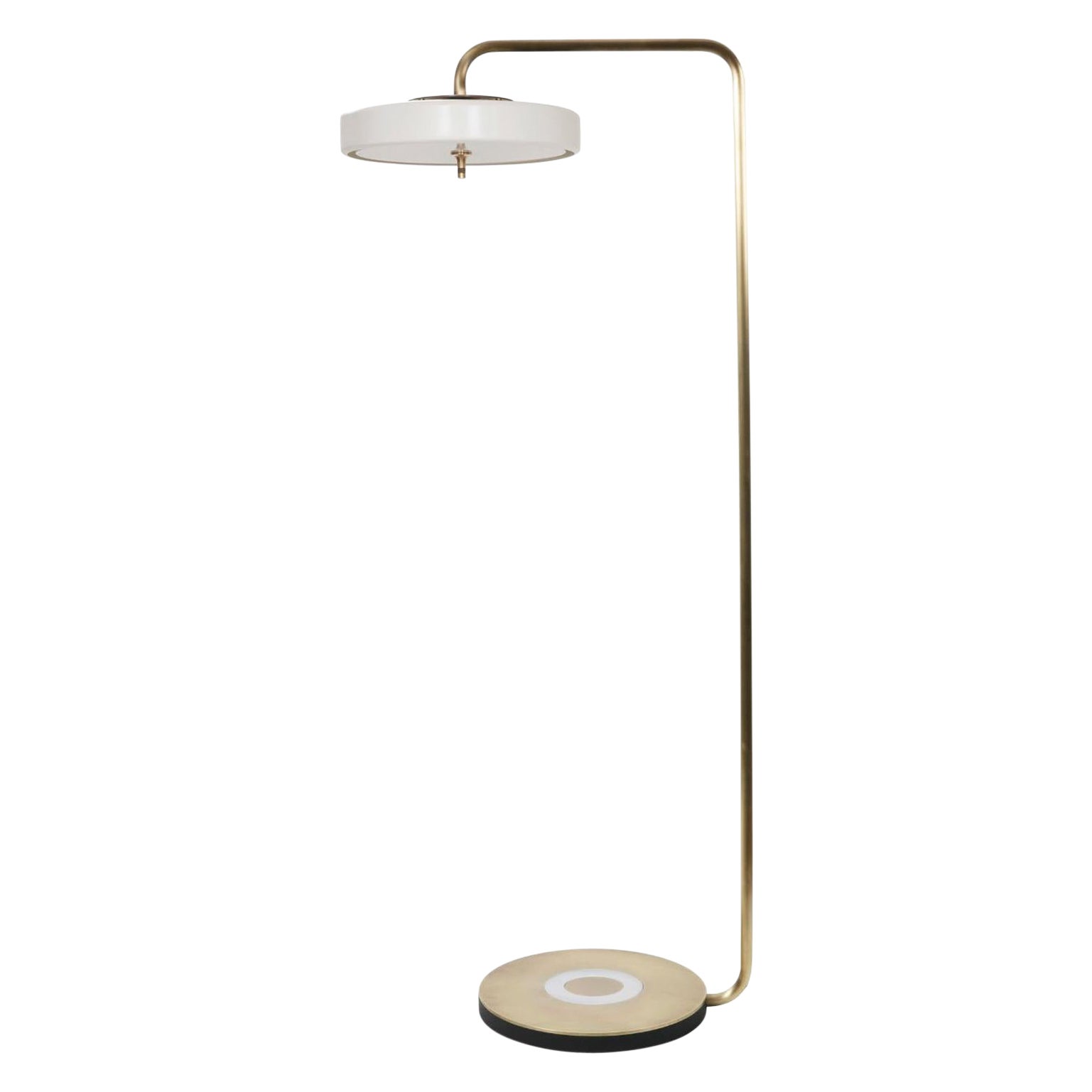Revolve Floor Lamp, Polished Brass, White by Bert Frank For Sale