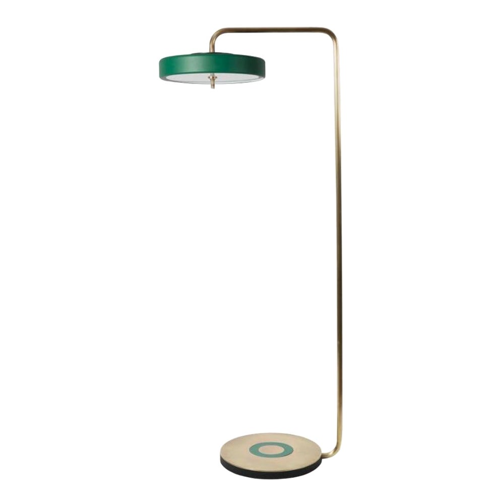 Revolve Floor Lamp, Polished Brass, Green by Bert Frank For Sale