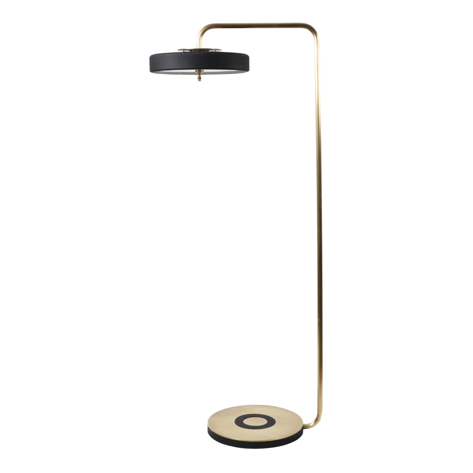 Revolve Floor Lamp, Polished Brass, Black by Bert Frank For Sale