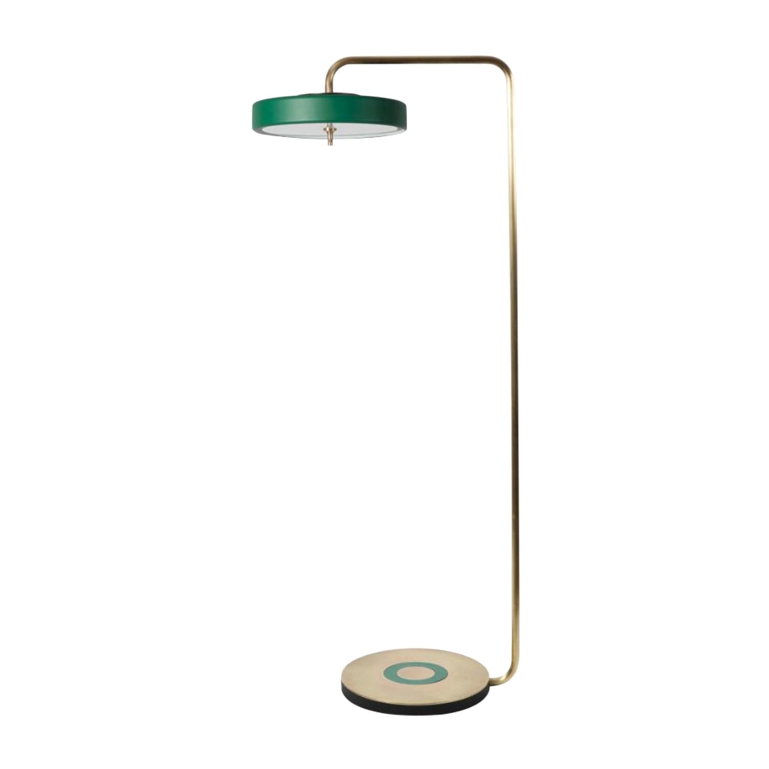 Revolve Floor Lamp, Brushed Brass, Green by Bert Frank For Sale