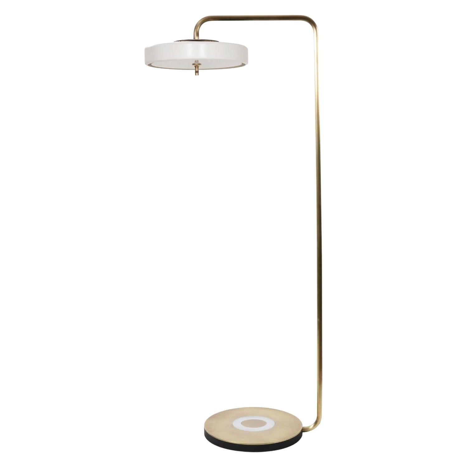 Revolve Floor Lamp, Brushed Brass, White by Bert Frank