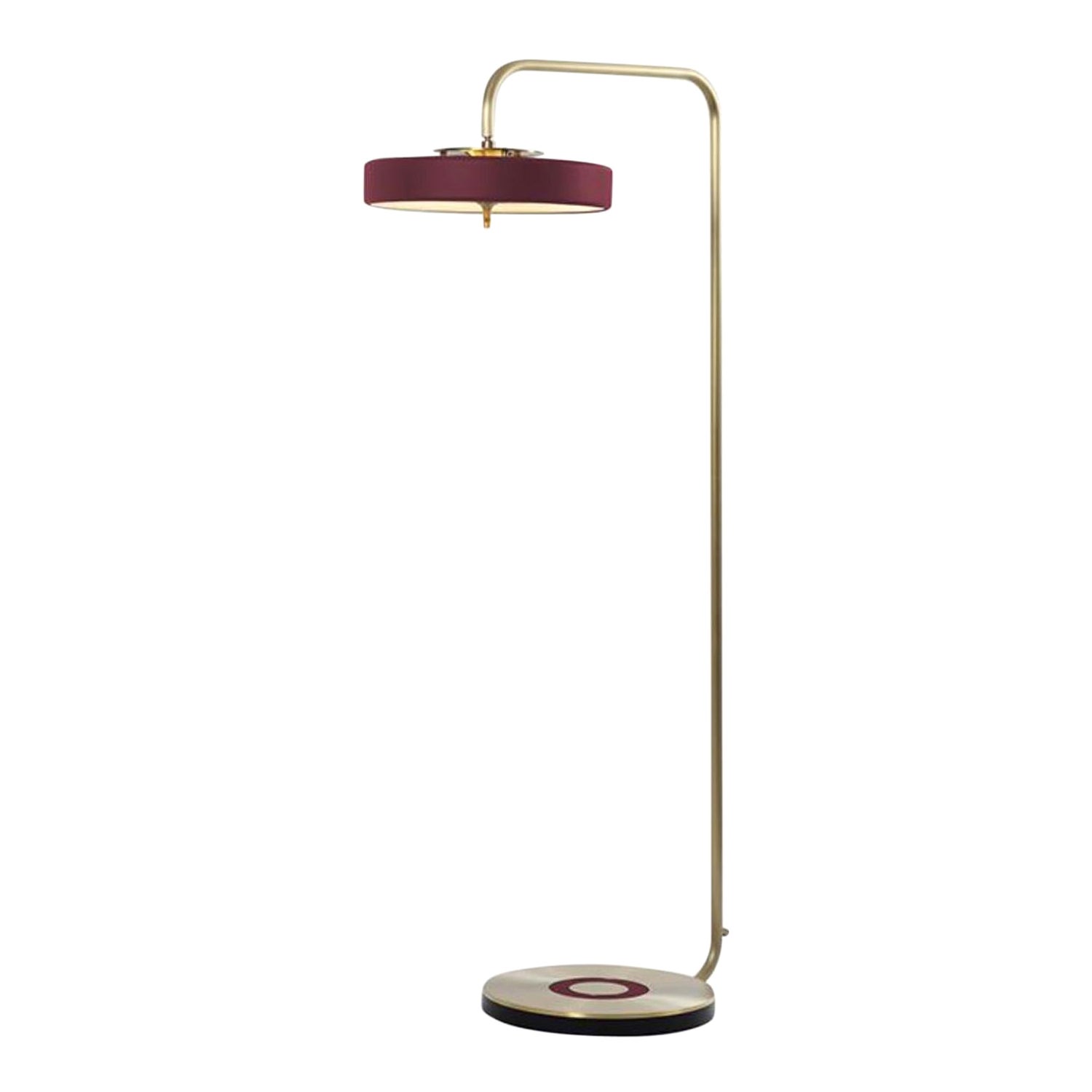 Revolve Floor Lamp, Brushed Brass, Oxblood by Bert Frank For Sale