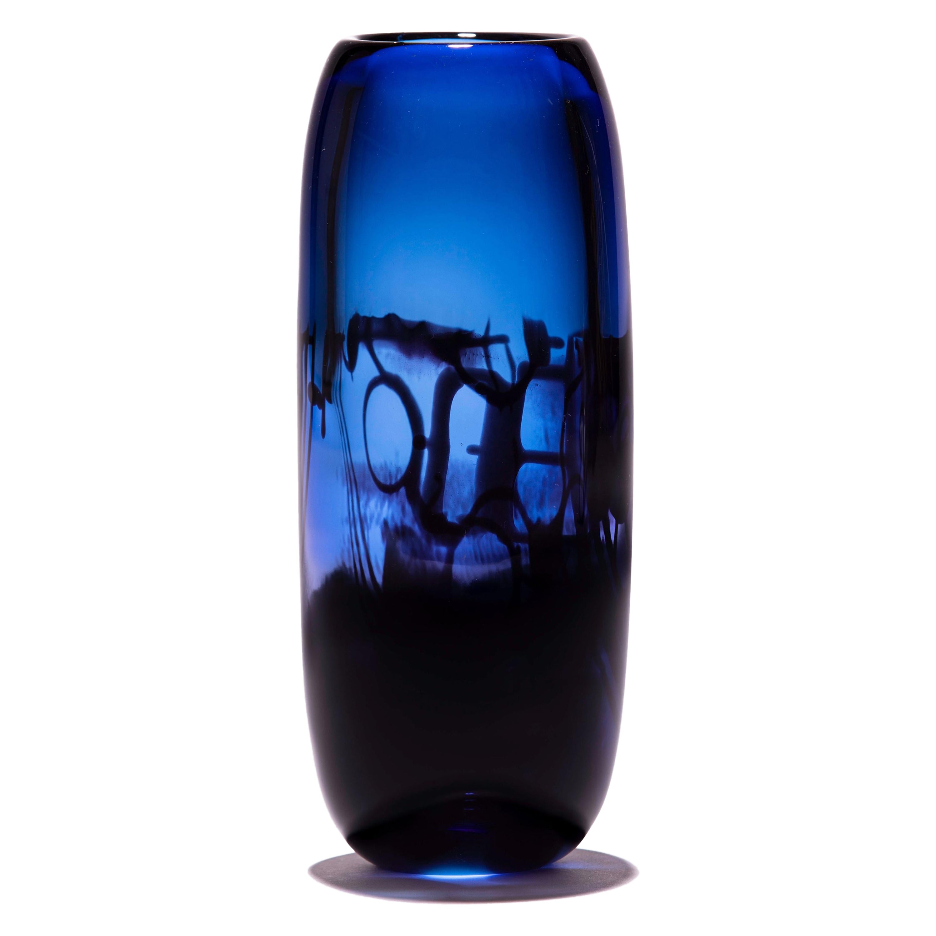 Unique Harvest Graal Blue and Black Glass Vase by Tiina Sarapu For Sale