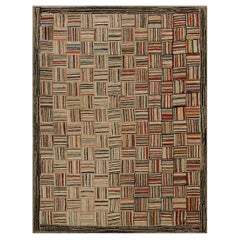 Antique tapis américain crocheté 4''3"" x5''9"". 