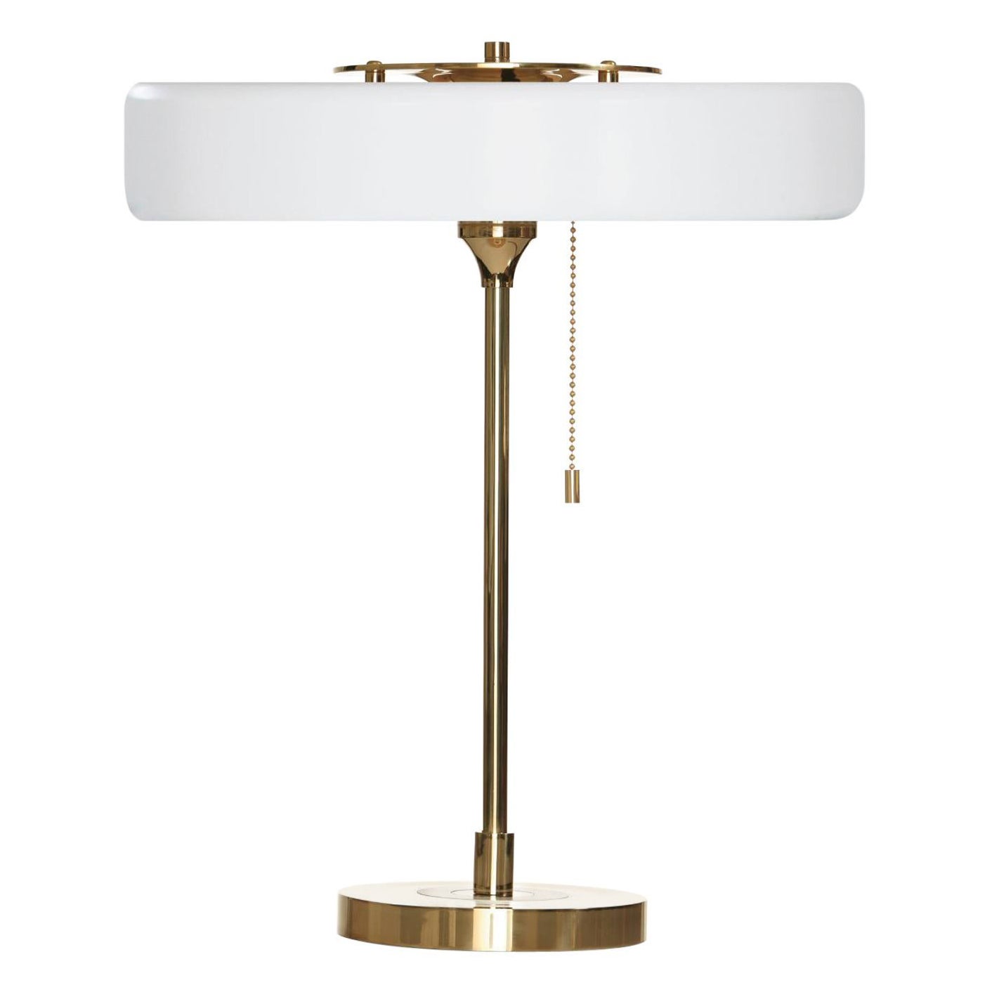 Revolve Table Lamp, Polished Brass, White by Bert Frank For Sale